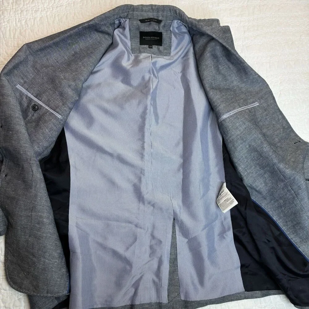 Banana Republic Linen cotton chambray sport coat Sz 42R slim fit tailored summer
